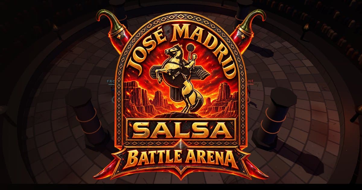 José Madrid Salsa Battle Arena crest over a fight in the coliseum